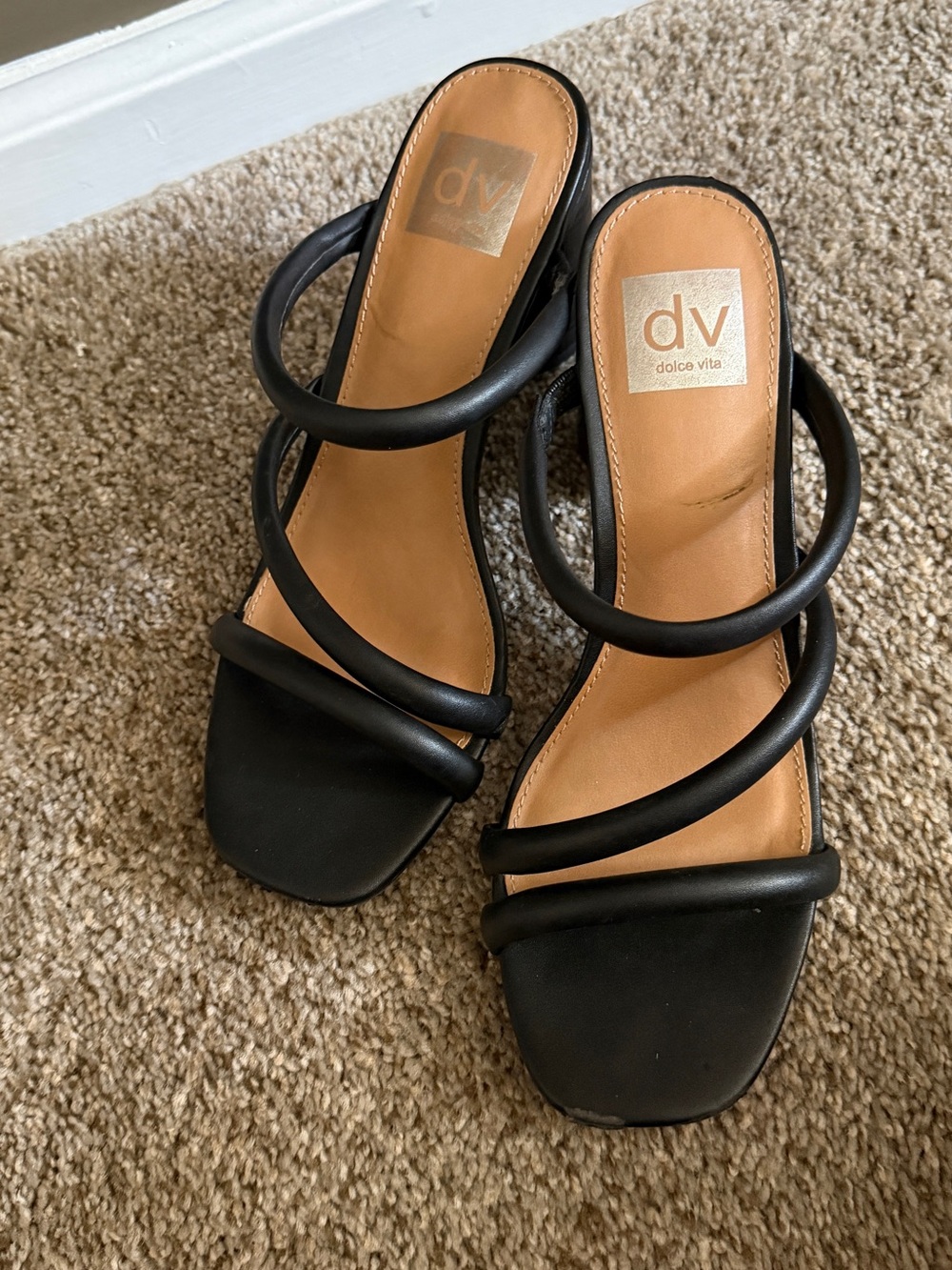 Dolce Vita Black Triple-Strap Slide Heels